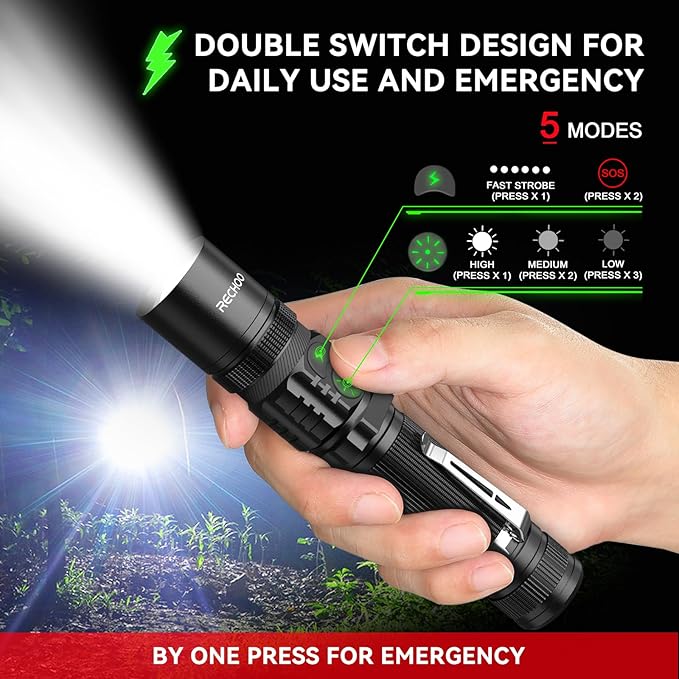 RECHOO Flashlight Rechargeable High Lumens, Dual Switch Rechargeable LED - Image 2