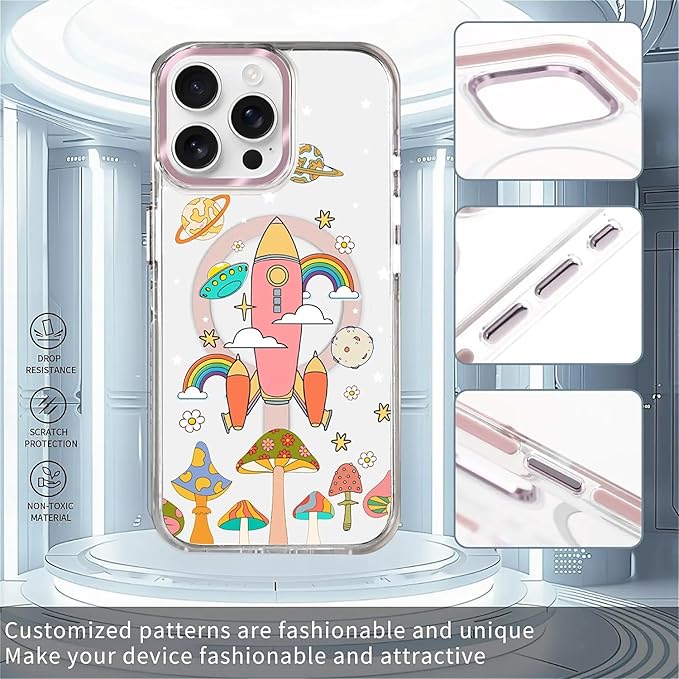 Case for iPhone 15 Pro, Spaceship Mushroom Phone Case Design，for Women Girls - Image 2