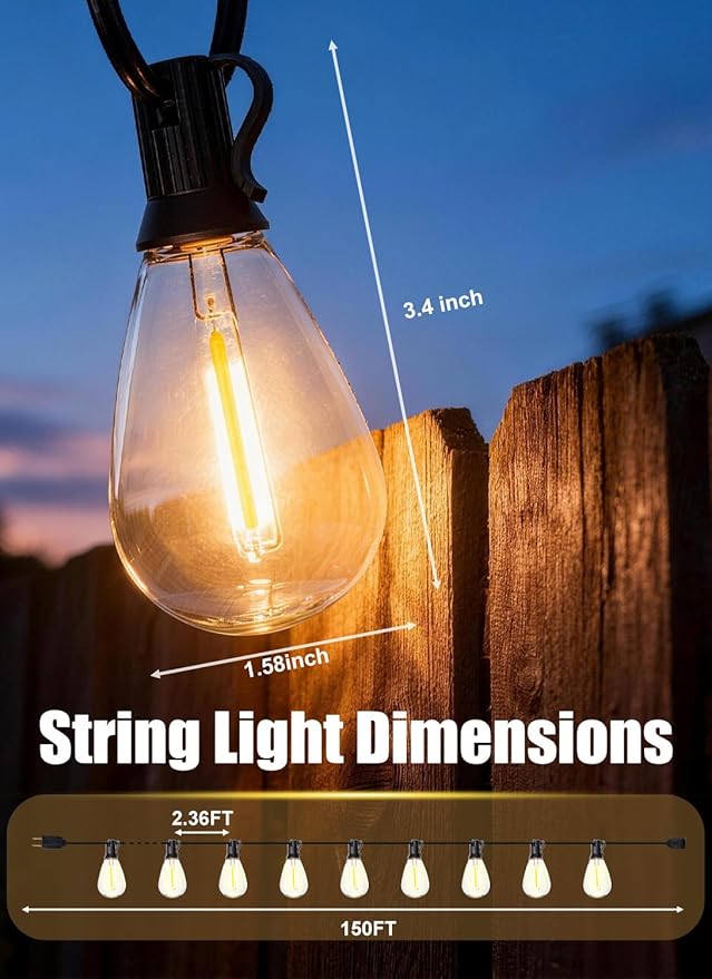 150FT Outdoor String Lights Waterproof - Image 3