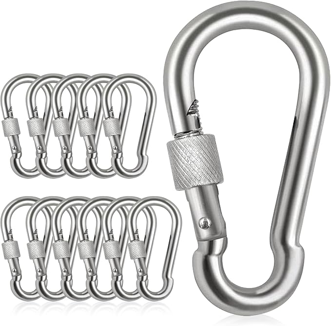 Locking Carabiner Clips, Stainless Steel Spring Snap Hook Locking Carabiner by Acquwistach