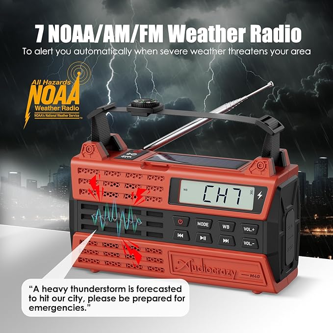 Emergency Crank Radio, 5000mAh/18500mWh Solar Hand Crank Radio, AM/FM/NOAA - Image 2