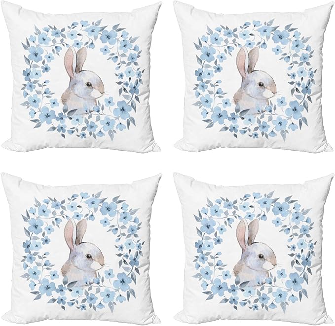 Ambesonne Watercolor Flower Decorative Throw Pillow Case Pack of 4, Bunny by Ambesonne