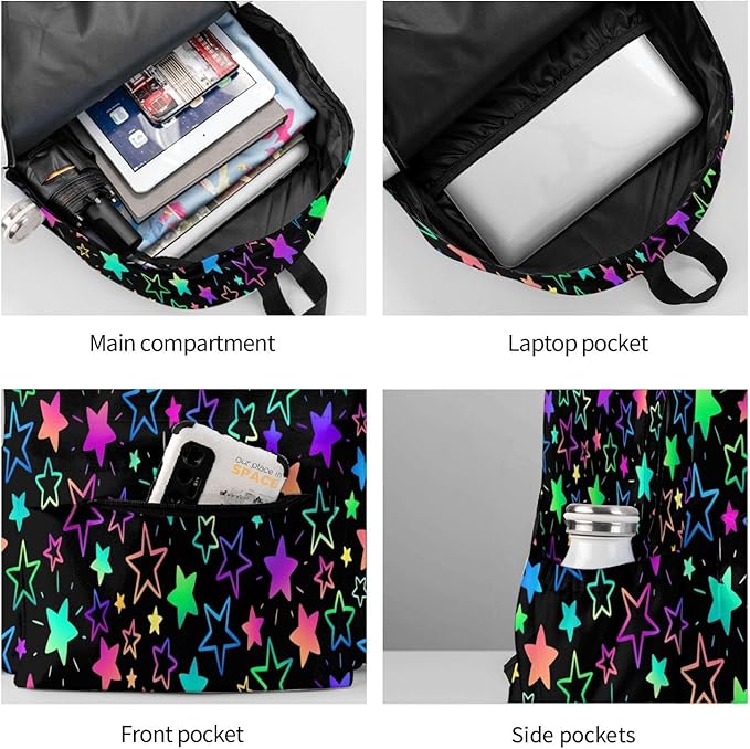 cfpolar 17 Inch Backpack Bright Neon Stars Laptop Bag Shoulder Bag School - Image 6