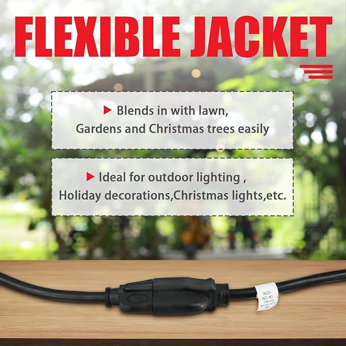 EP 15FT Black Outdoor Extension Cord, 16/3 SJTW Heavy Duty Waterproof, 3 Prong - Image 4