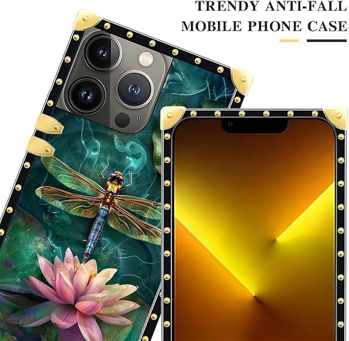 Compatible with iPhone 13 Pro Max Case, Colourful Dragonfly Pink Lily Pads - Image 4