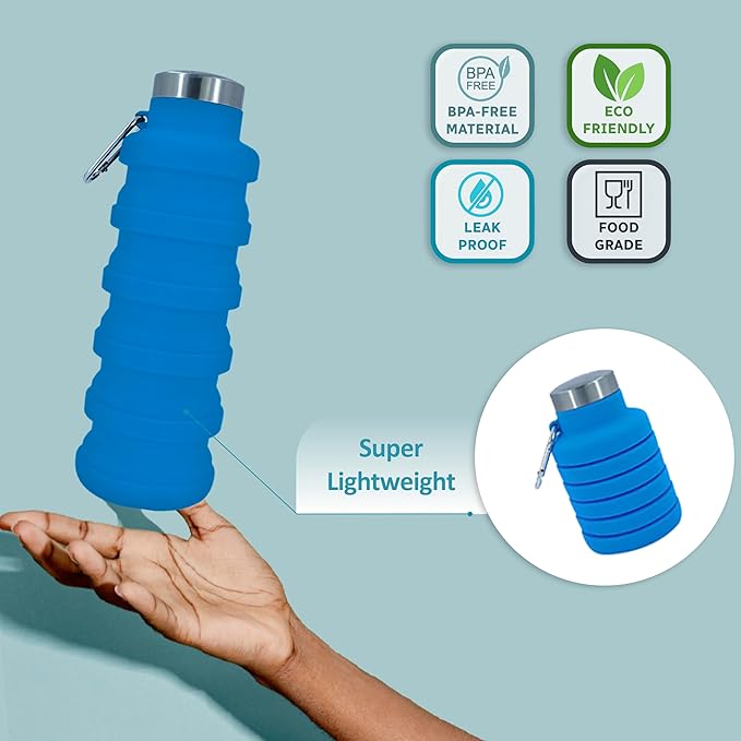 Collapsible Water Bottles 12oz, Odorless BPA-Free Silicone, Leak-Proof Foldable - Image 3