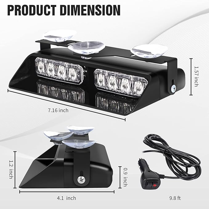 XRIDONSEN 2 in 1 Dash Emergency Strobe Lights Front/Rear Amber Green Windshield - Image 6
