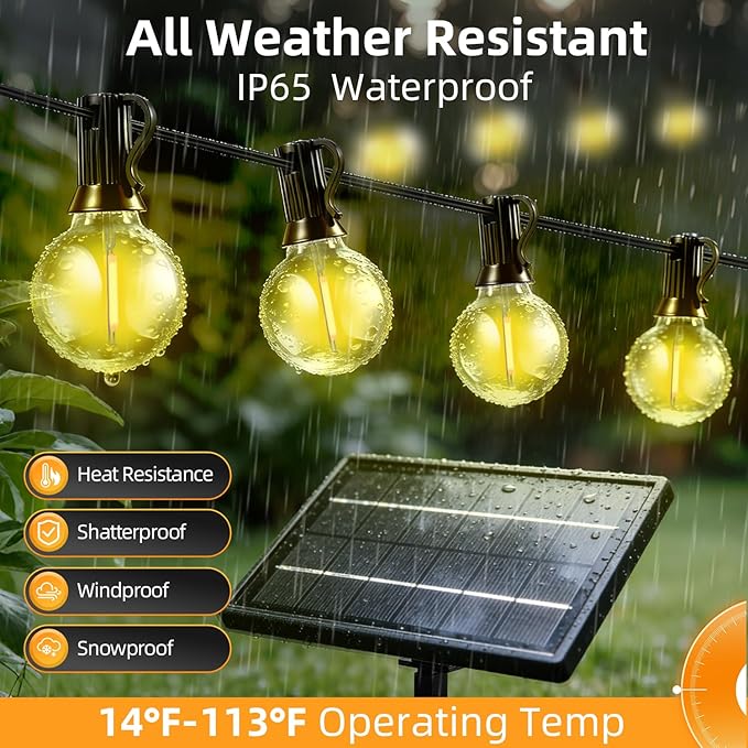 200FT Solar Lights Outdoor Waterproof: G40 60M Shatterproof Bulbs Patio Lights - Image 3