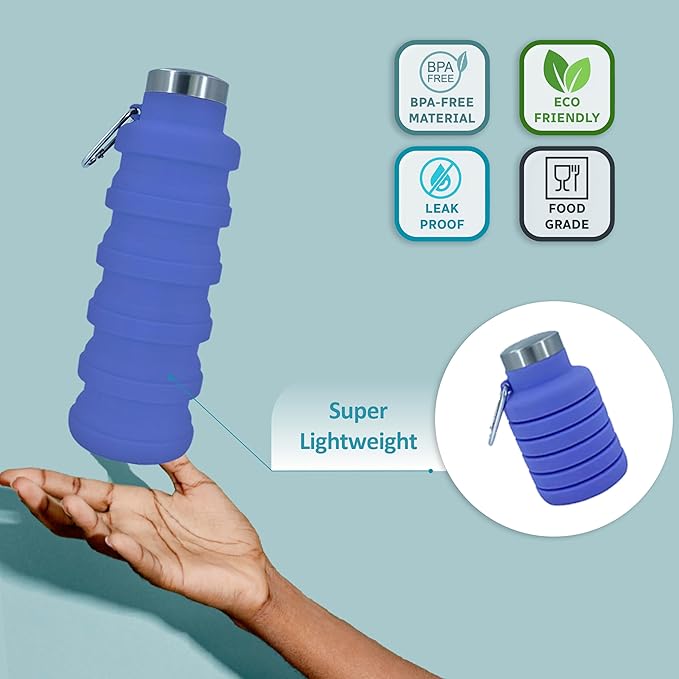 Collapsible Water Bottles 24oz, Odorless BPA-Free Silicone, Leak-Proof Foldable - Image 2