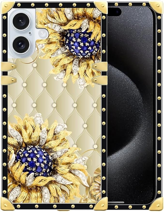 Compatible with iPhone 16 Case, Sunflower Diamonds Leather Luxury Golden by Unknown