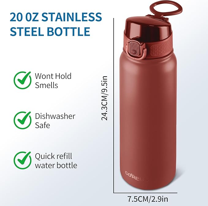 GOPPUS 20 Oz Insulated Stainless Steel Water Bottle BPA-Free Sports Water Bottle - Image 6