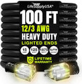 100ft Outdoor/Indoor Extension Cord 12/3 Gauge Extra Heavy Duty 3 Prong SJTW by LifeSupplyUSA