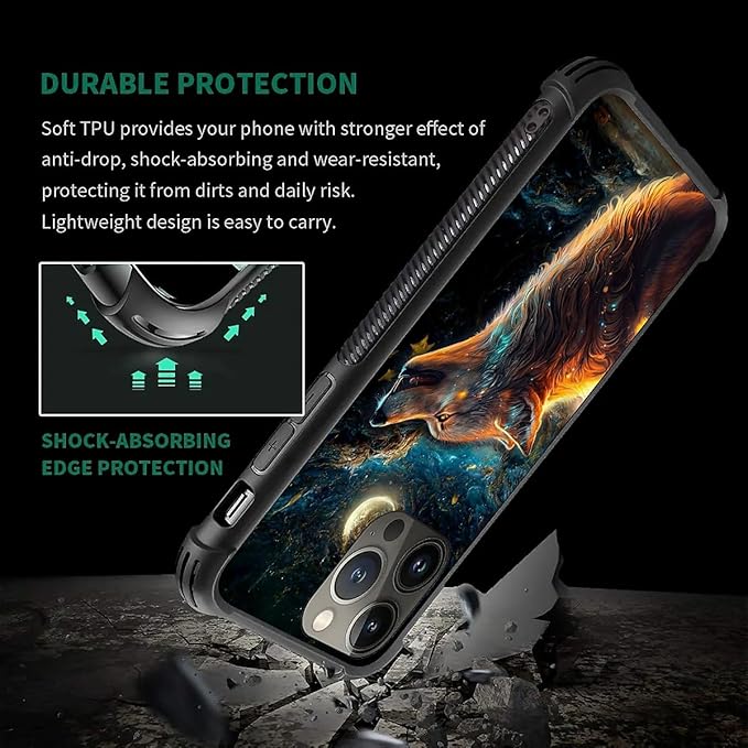 for iPhone 12 Pro Max Case, Star Cave Hungry Wolf Pattern Graphic Design Girl - Image 2