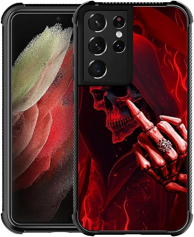 for Samsung Galaxy S21 Ultra Case, Gestures Funny Skull Pattern Graphic Design by FKBRCL4U