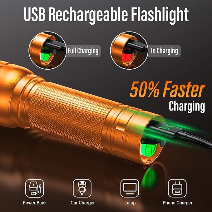 Rechargeable Flashlights High Lumens, G1000 Super Bright Flash Light Orange - Image 2