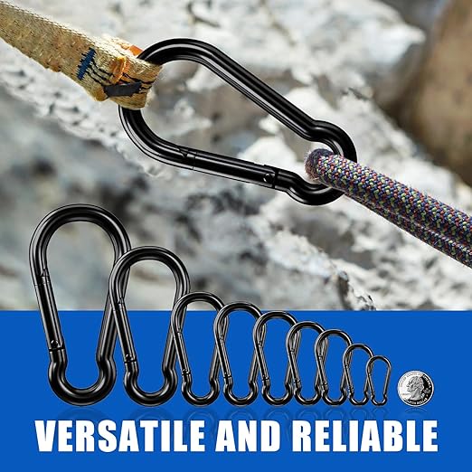 Carabiner Clip Hook, 3.15 inch 10 pcs Black Heavy Duty Spring Snap Hook Key - Image 7