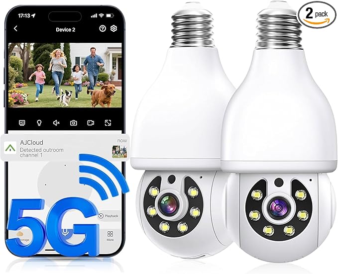 Light Bulb Security Camera, 5G&2.4GHz WiFi Light Bulb Camera Outdoor, 2-in-1 by JCMNETE