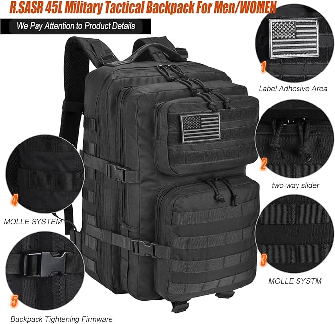 45L Tactical Backpack for Men Women, Military Assault Pack - Image 4