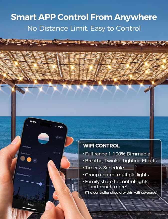 XMCOSY+ Smart Outdoor String Lights, 75Ft G40 Globe Patio Lights - Image 2