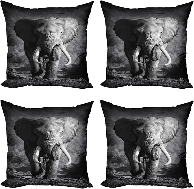Ambesonne Elephant Throw Pillow Cushion Case Pack of 4, Majestic Elephant Bull by Ambesonne