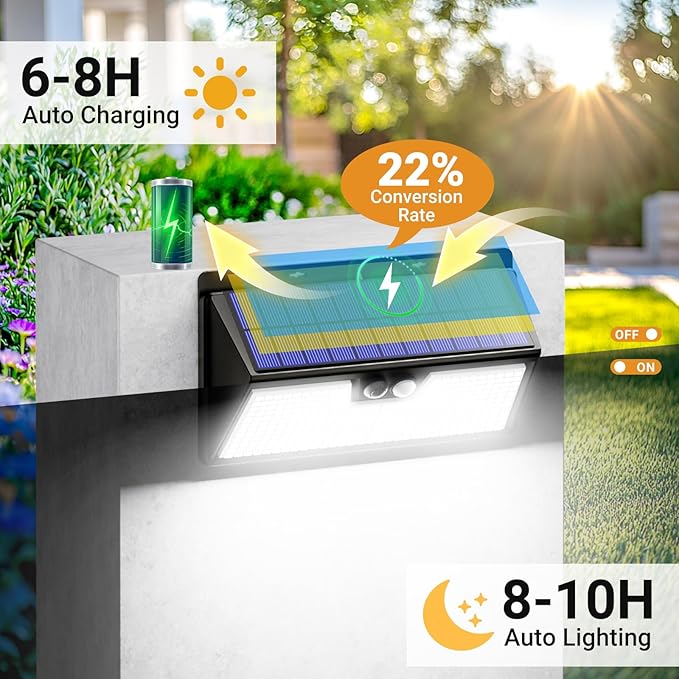 vighep Solar Motion Lights Outdoor, 318 LED Waterproof Fence Light Solar Powered - Image 4
