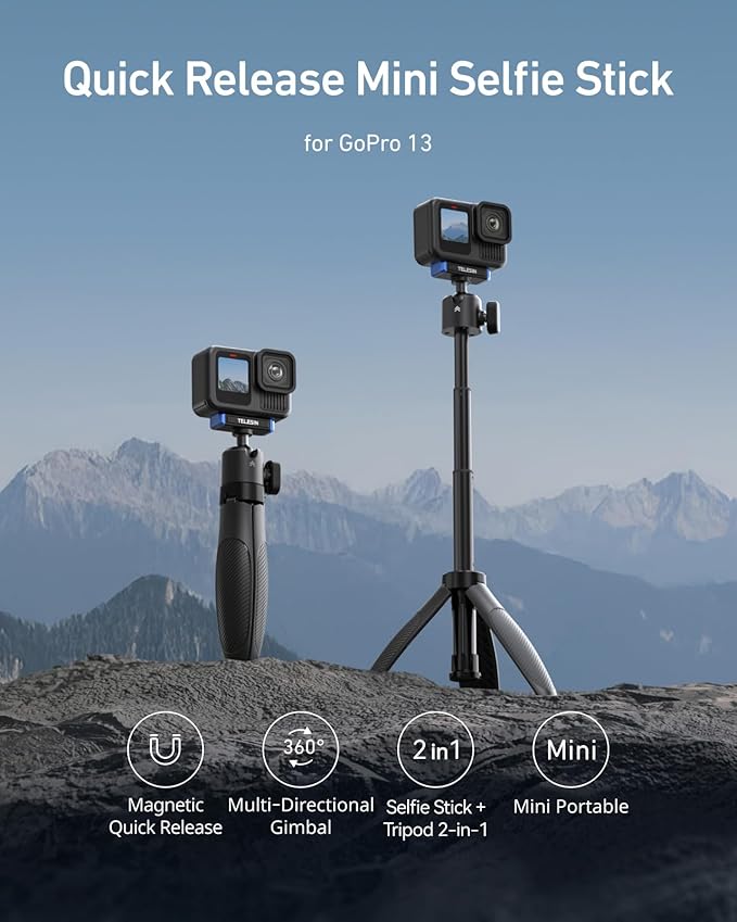 TELESIN 40cm/15.7'' Mini Selfie Stick Tripod Compatible - Image 6