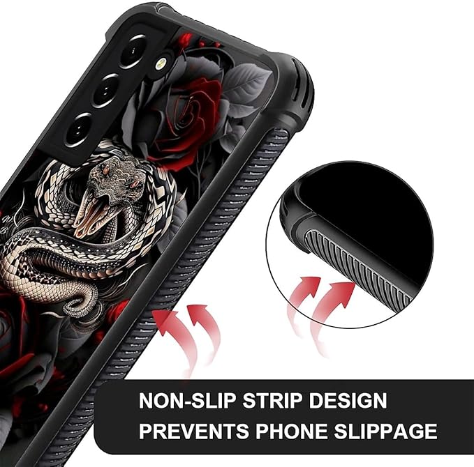 for Samsung Galaxy S21 Plus Case, Entwined Rose Snake Pattern Graphic Design - Image 5