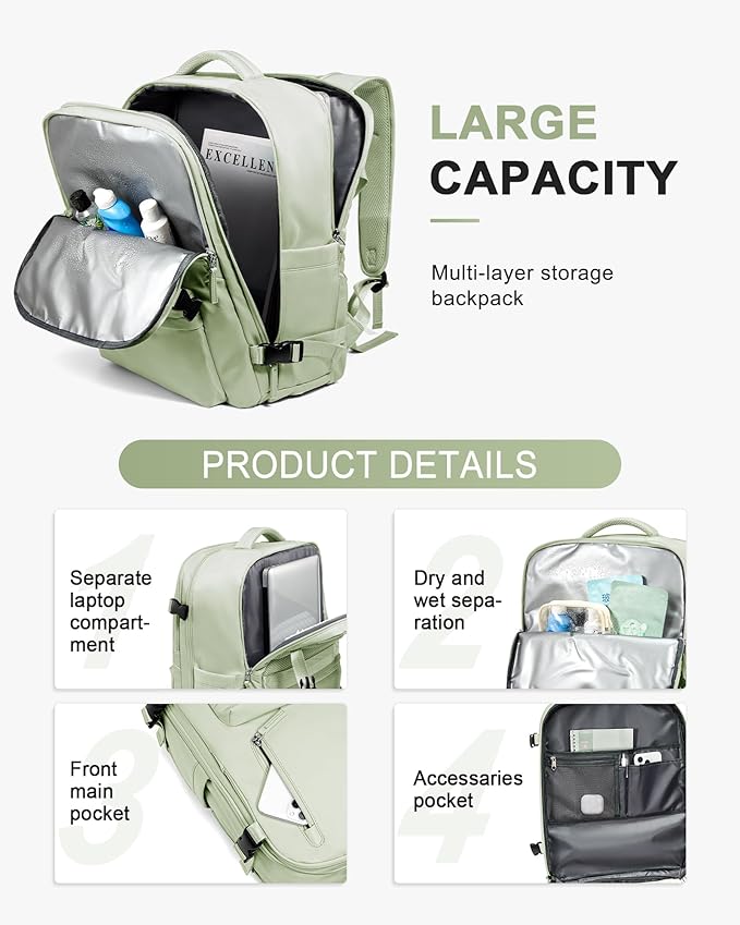 WONHOX Large Travel Backpack Carry on Flight Approved Laptop Work Business - Image 4