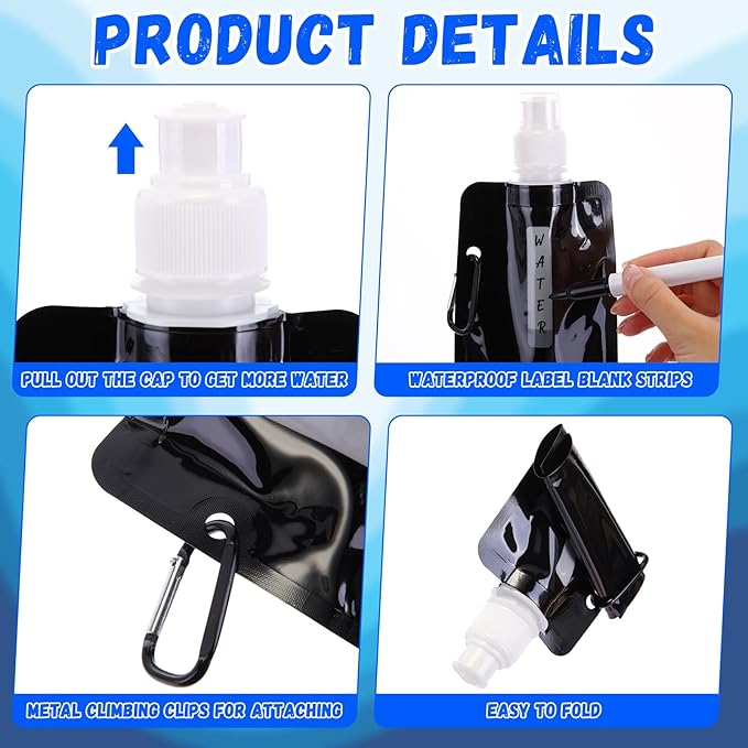 Teenyyou 24 Pack Collapsible Water Bottles Bulk 16oz Foldable Water Bottles - Image 3