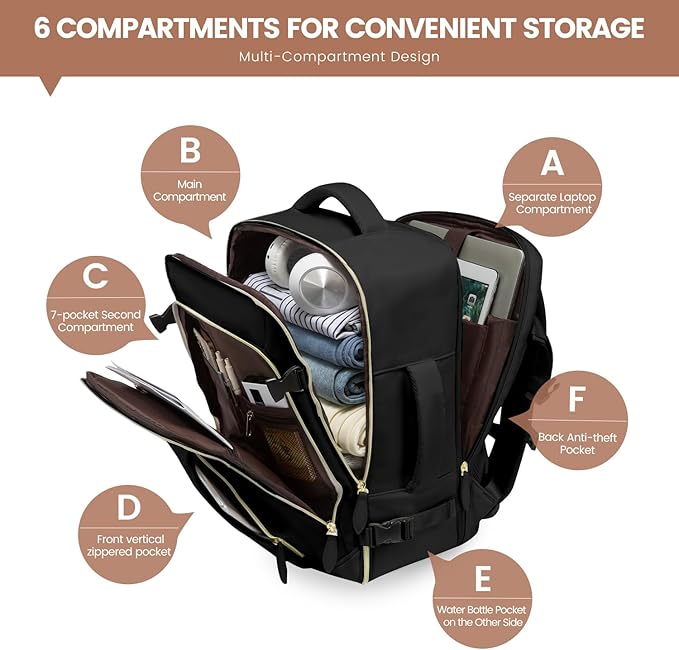 LOVEVOOK 50L Travel Backpack Carry On Airline Approved, Large Backpack - Image 3