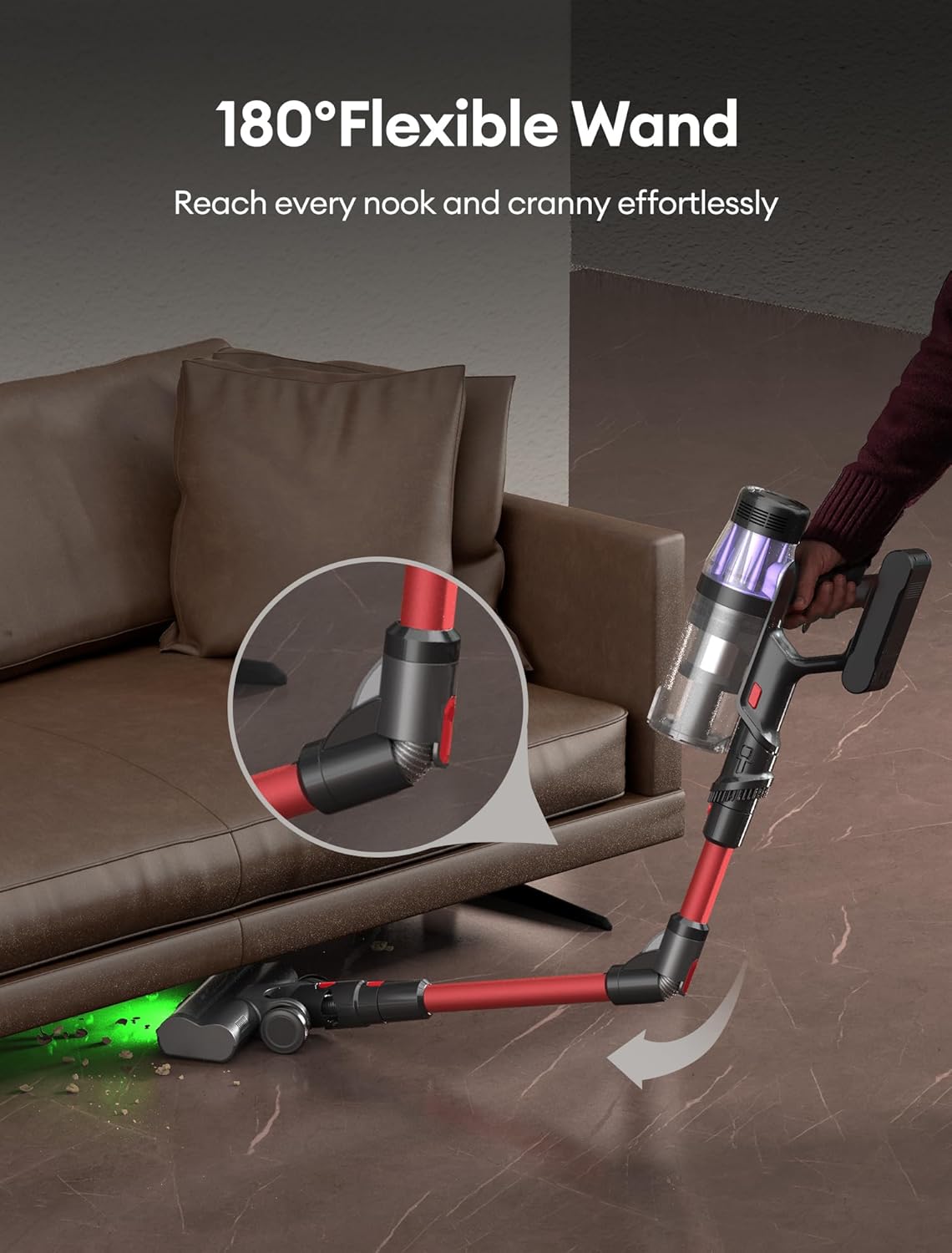 Ultenic Cordless Vacuum Cleaner, 550W/50Kpa, 60Mins Runtime, 180°Bendable Wand, Anti-Tangle Brush, Stick Vacuum Cordless with Charging Dock, Handheld Vacuum for Pet Hair/Carpet/Floor/Car, U16 Flex