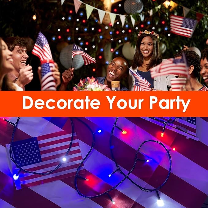 200 LED Red White and Blue Christmas String Lights Outdoor Indoor, 75.8 FT 4th - Image 4