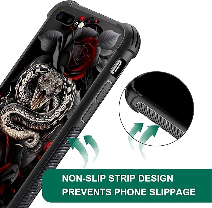 for iPhone 7/8 Case, Entwined Rose Snake Pattern Graphic Design Girl Boy Soft - Image 5
