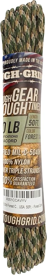 TOUGH-GRID 550 Paracord, Type III Mil-Spec Nylon Rope - 50 Ft Forest Camo - Image 3