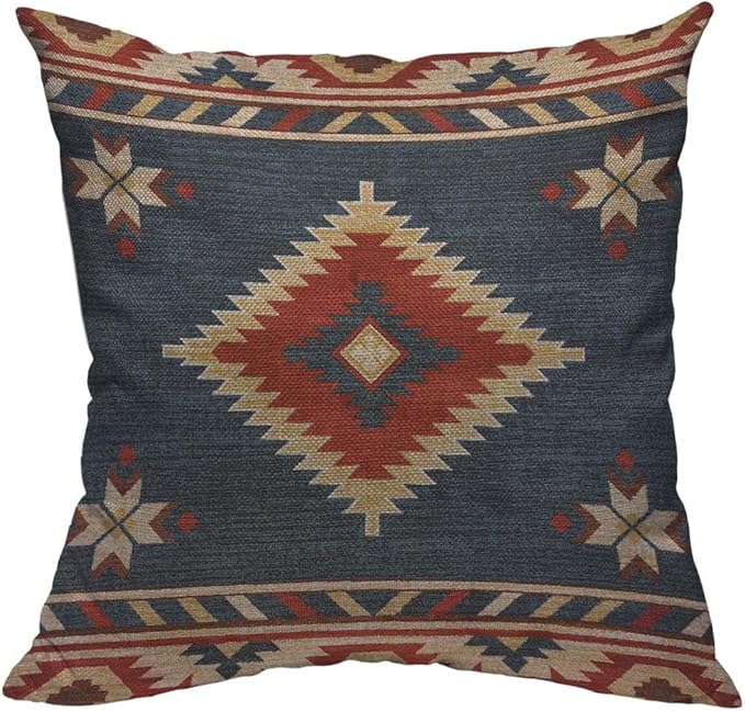 TKS MITLAN Southwest Diamond Blue Red Pillow Covers 18 x 18 Inch Indian Style by TKS+MITLAN
