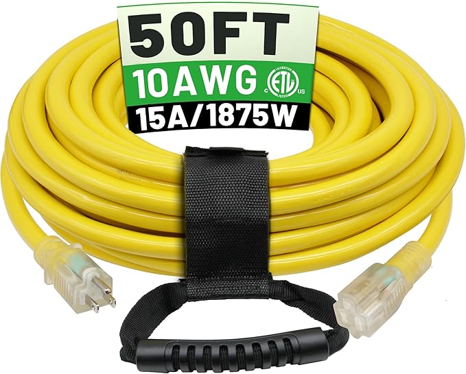 POWGRN 50 Ft 10AWG Outdoor Extension Cord Waterproof Heavy Duty 10 Gauge 3 Prong by POWGRN
