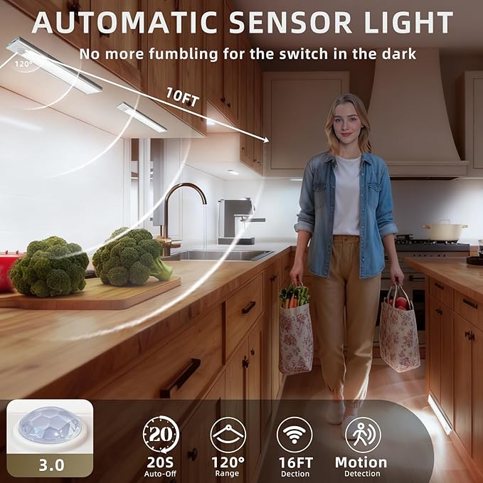 4 Pack Under Cabinet Lighting, Rechargeable Motion Sensor Light Indoor - Image 2