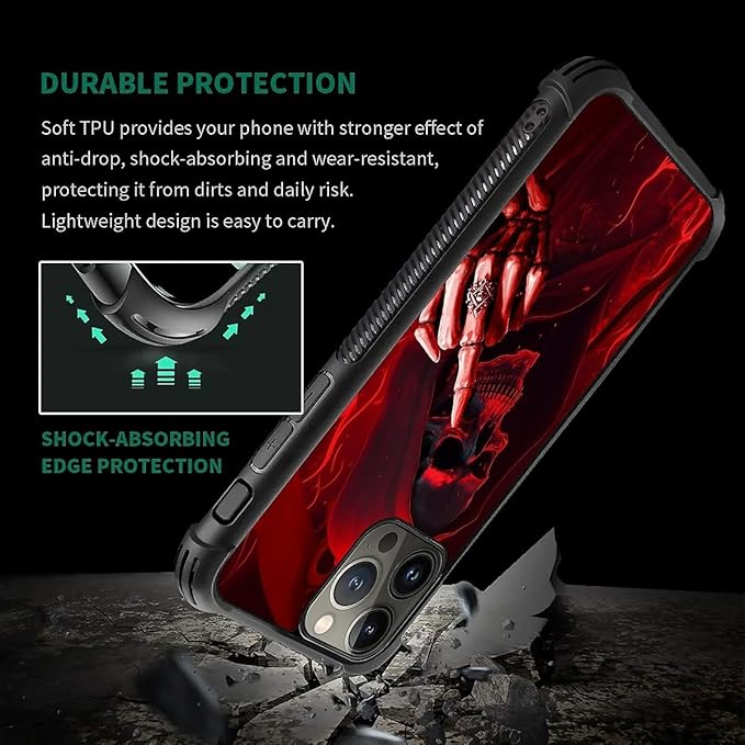 for iPhone 15 Pro Max Case, Gestures Funny Skull Pattern Graphic Design Girl - Image 2