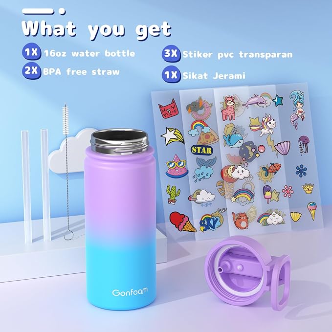 Kids Water Bottle, 16oz Water Bottles - Image 3