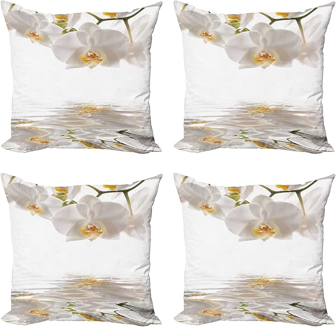 Ambesonne Flower Throw Pillow Cushion Case Pack of 4, Pure Romantic Orchids by Ambesonne