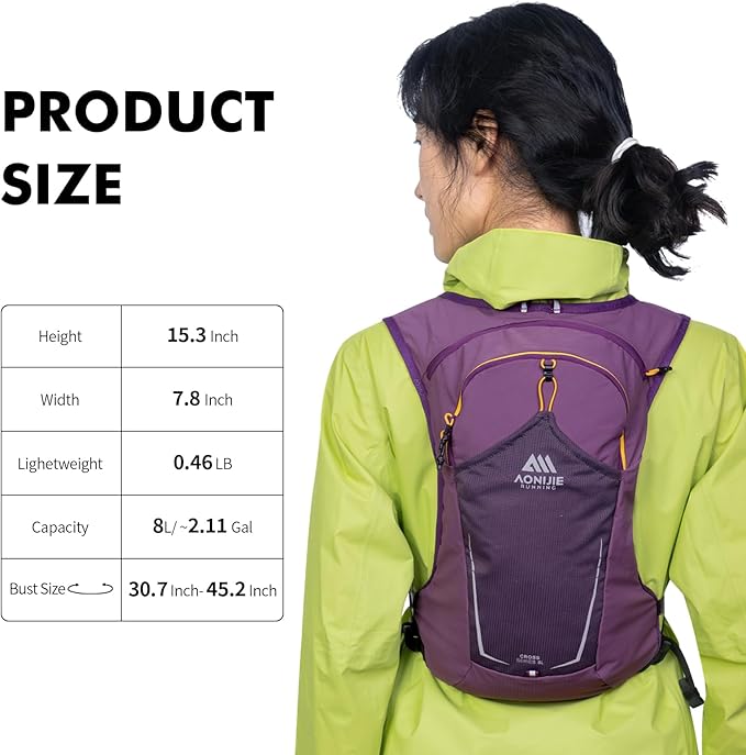 AONIJIE Running Hydration Vest for Men & Women, 8L Hydration Backpack, - Image 3
