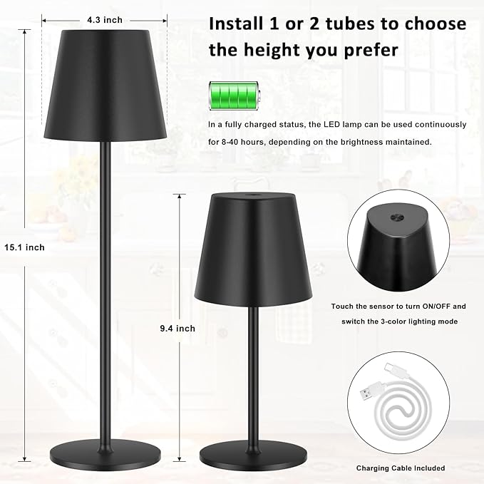 Kakanuo Cordless Table Lamp, 3 Color Stepless Dimming, 5000mAh Rechargeable - Image 9