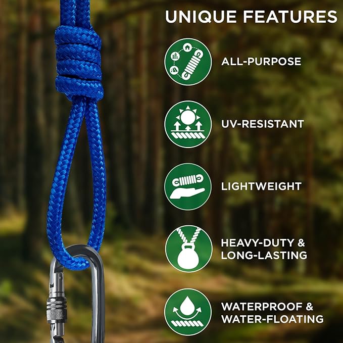 TECEUM Rope – 90 Feet x 1/4 Inch – Blue – Strong All-Purpose Utility Rope – - Image 4