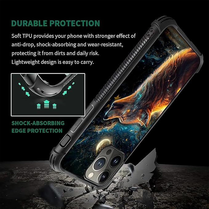for iPhone 16 Pro Case, Star Cave Hungry Wolf Pattern Graphic Design Girl Boy - Image 7