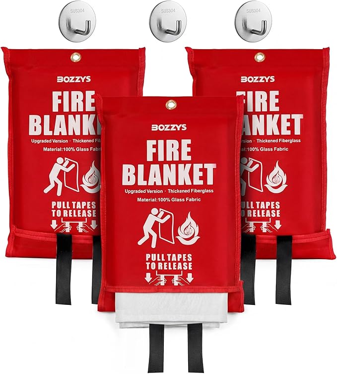 Fire Blanket 3-Pack | Fiberglass Prepared Fire Suppression | 40"x40" Fire by BOZZYS