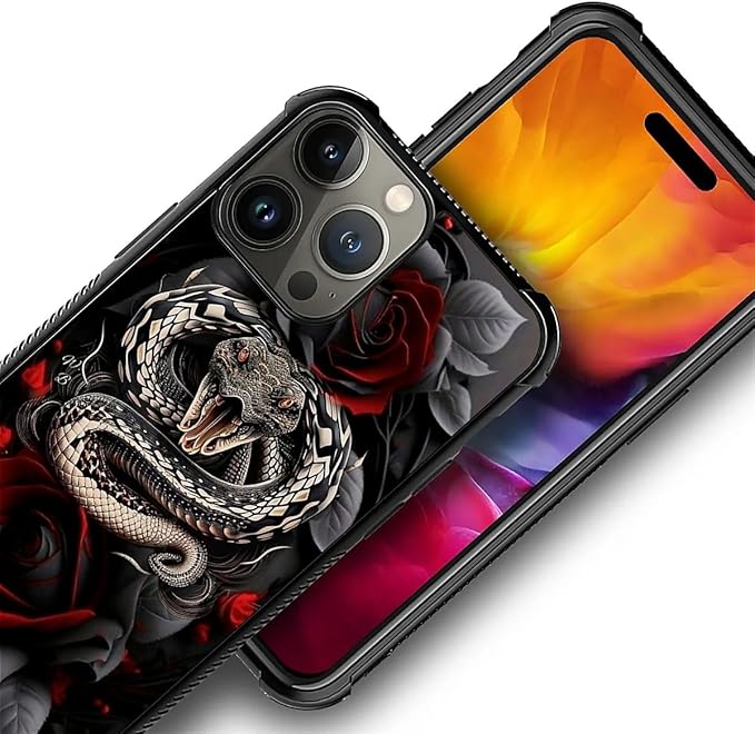 for iPhone 15 Pro Case, Entwined Rose Snake Pattern Graphic Design Girl Boy - Image 4
