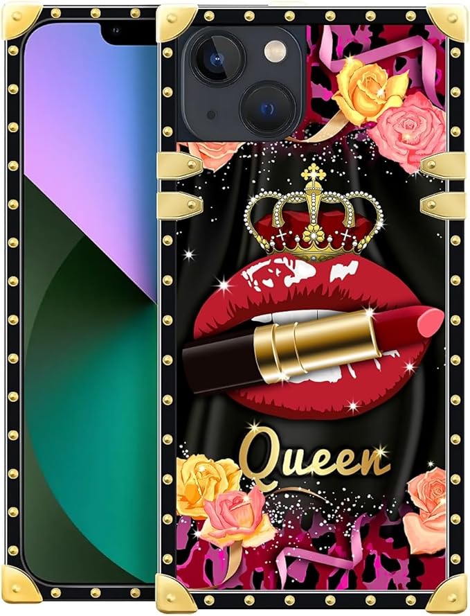 Compatible with iPhone 13 Case, Queen Lip Crown Leopard Print Luxury Golden by Unknown