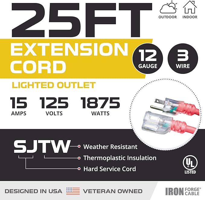 Iron Forge Cable 25 ft Lighted Outdoor Extension Cord - Image 2