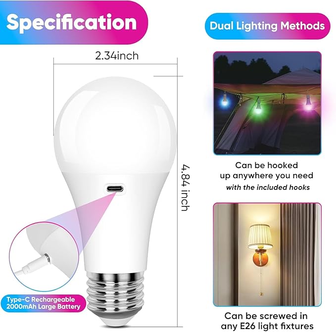 Rechargeable Battery Operated A19 Light Bulbs - Image 5