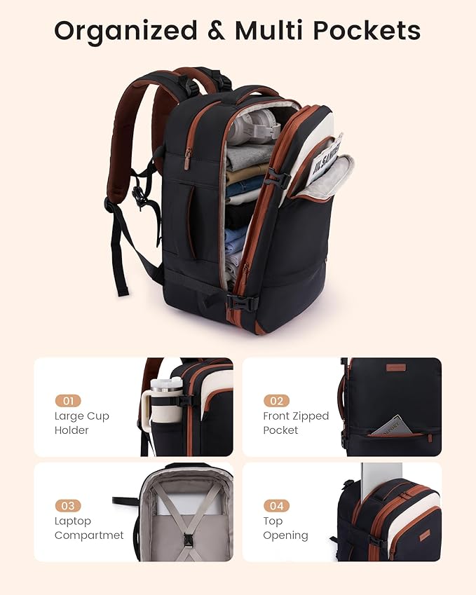 LOVEVOOK Carry On Backpack for Women Flight Approved, Travel Backpack for Men - Image 5